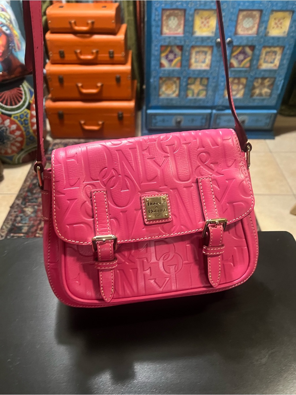 Dooney & Bourke Hot Pink Embossed Leather Crossbody Bag